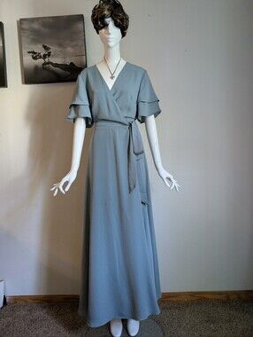 H&M Dusty Blue Flutter Sleeve Wrap Maxi Dress – Size 14 – NWT